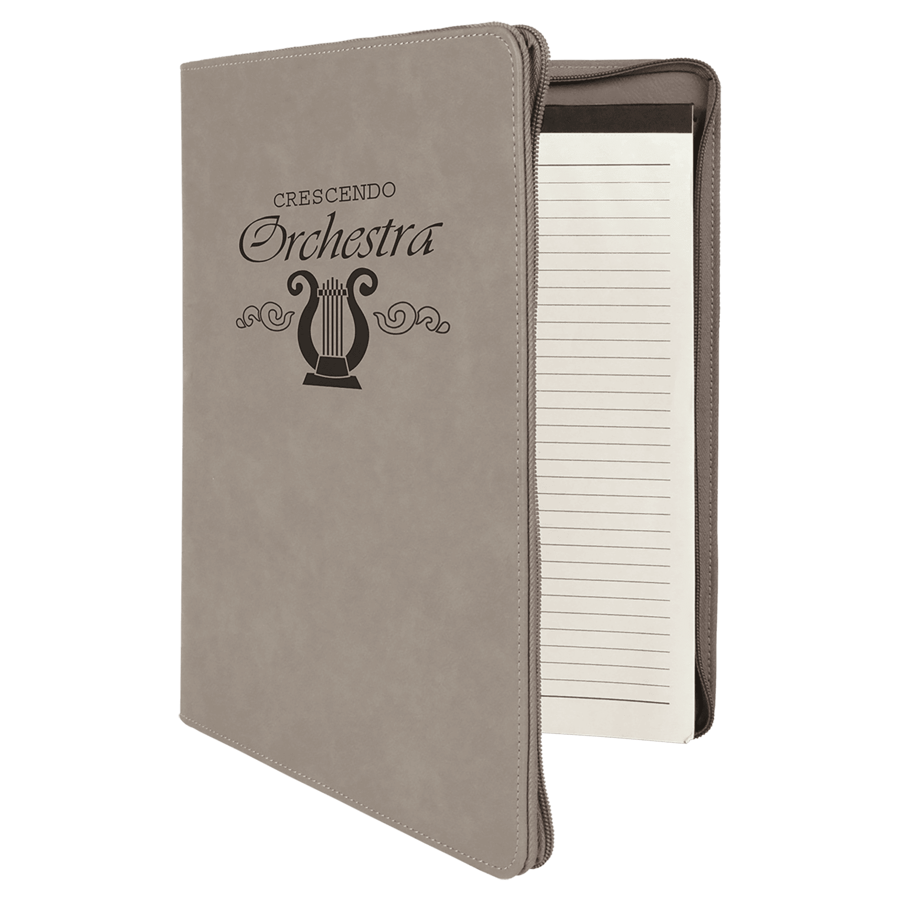 Gray 9 1/2" x 12" Light Brown w/ Zipper Laserable Leatherette Portfolio with Notepad