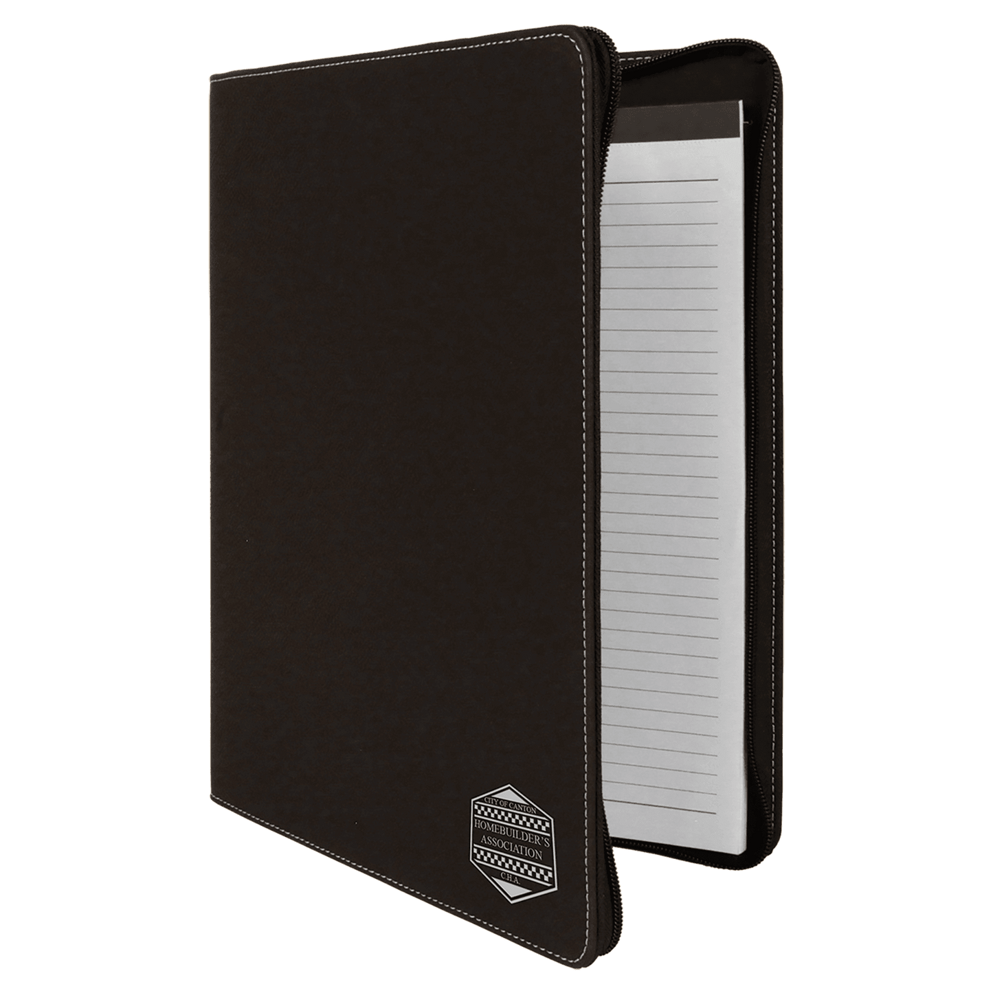 Black/Silver 9 1/2" x 12" Light Brown w/ Zipper Laserable Leatherette Portfolio with Notepad