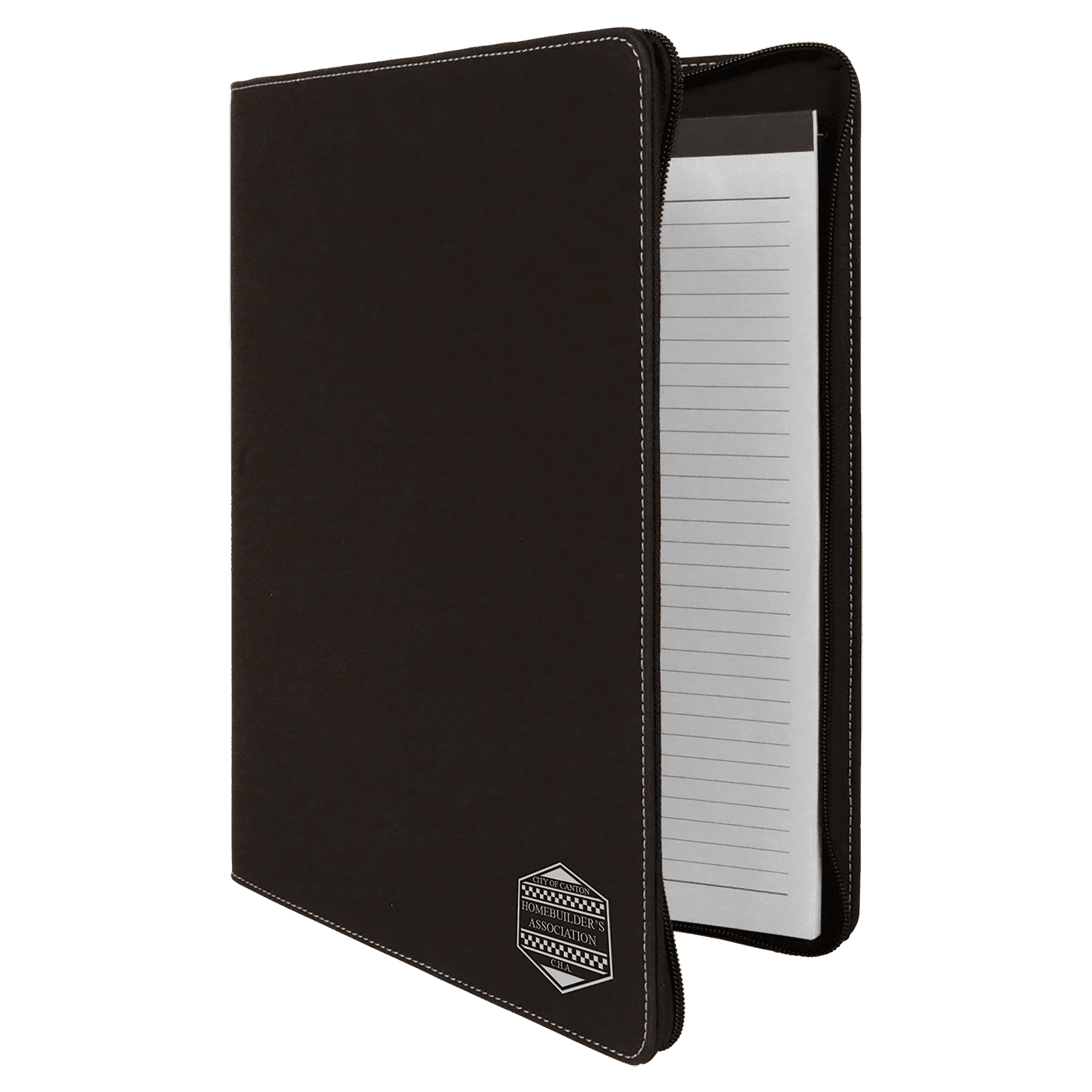 Black/Silver 9 1/2" x 12" Light Brown w/ Zipper Laserable Leatherette Portfolio with Notepad
