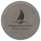Gray 4" Round Laserable Leatherette Coaster