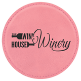 Pink 4" Round Laserable Leatherette Coaster