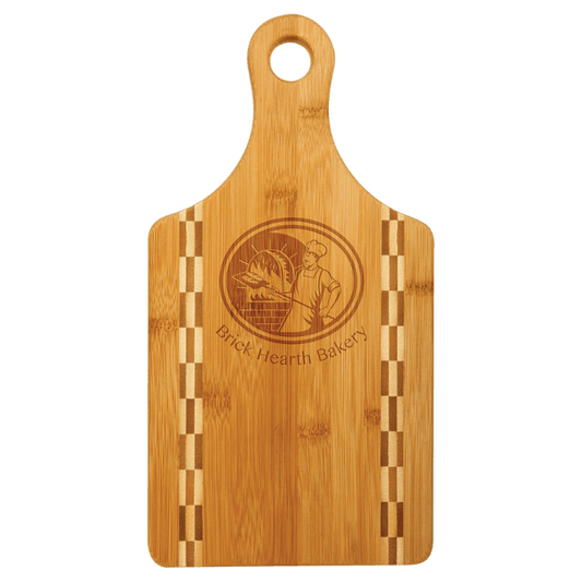 13 1/2" x 7" Paddle Shaped Bamboo Cutting Board with Butcher Block Inlay