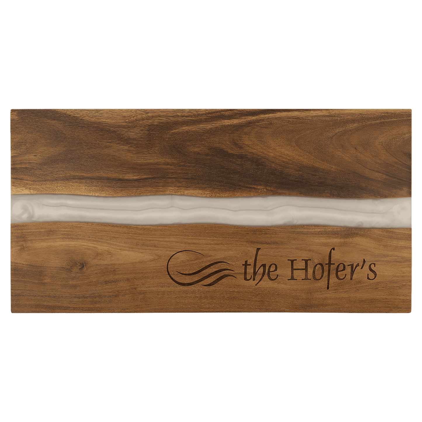 18" x 9" Acacia with White Pearl Resin Serving Board