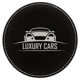 Black/Silver 4" Round Laserable Leatherette Coaster