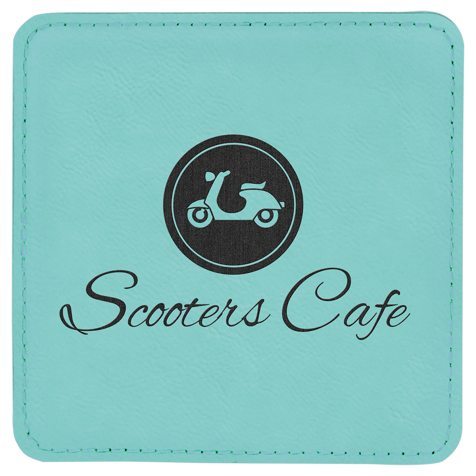 Teal 4" x 4" Square Laserable Leatherette Coaster
