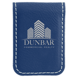 Blue/Silver 1 3/4" x 2 1/2" Laserable Leatherette Money Clip