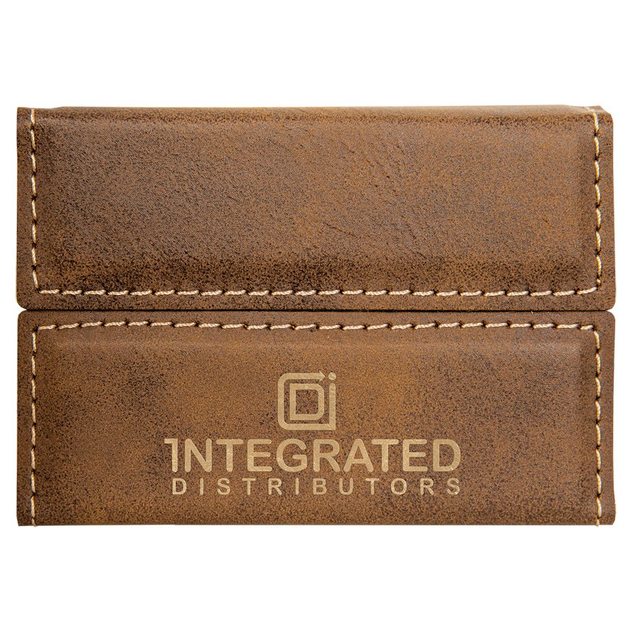 3 3/4" x 2 3/4" Rustic/Gold Laserable Leatherette Hard Business Card Holder