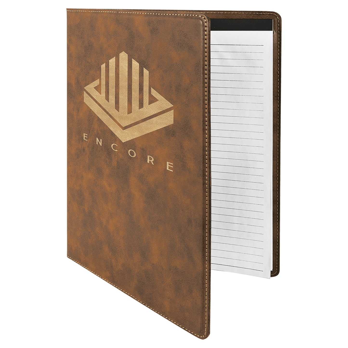 Rustic/Gold 9 1/2" x 12" Dark Brown Laserable Leatherette Portfolio with Notepad