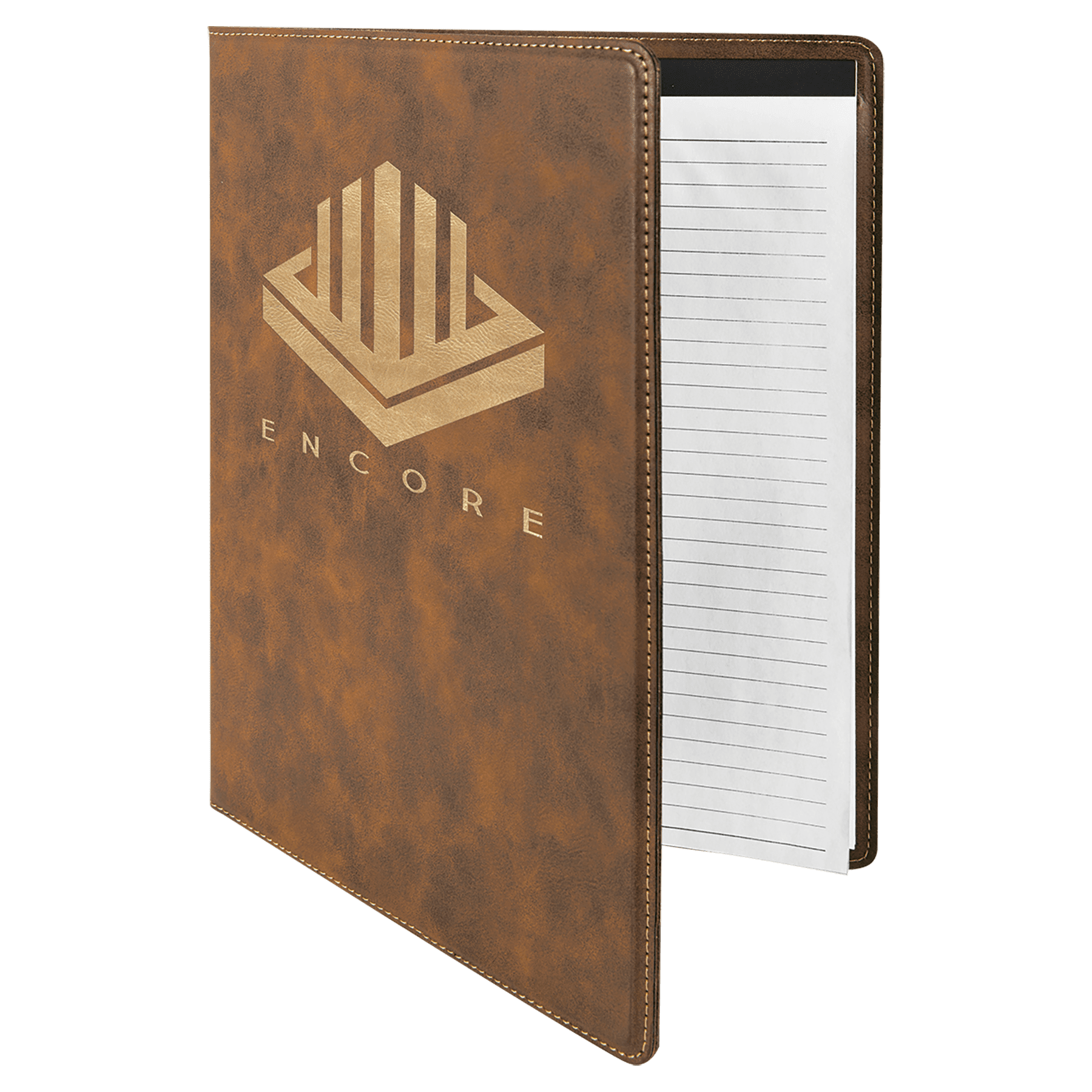Rustic/Gold 9 1/2" x 12" Dark Brown Laserable Leatherette Portfolio with Notepad