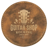 Rustic/Gold 4" Round Laserable Leatherette Coaster