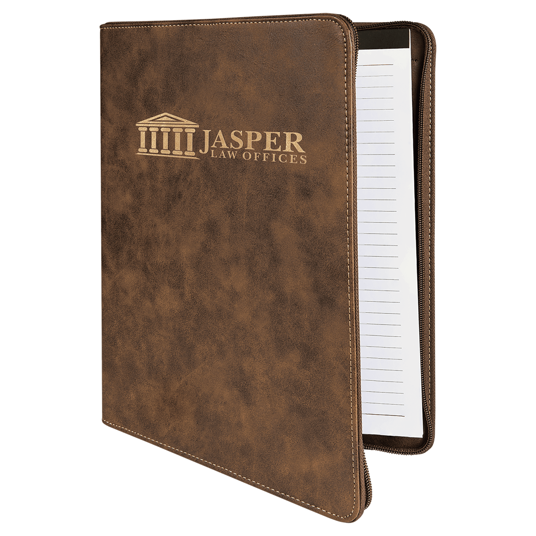 Rustic/Gold 9 1/2" x 12" Light Brown w/ Zipper Laserable Leatherette Portfolio with Notepad