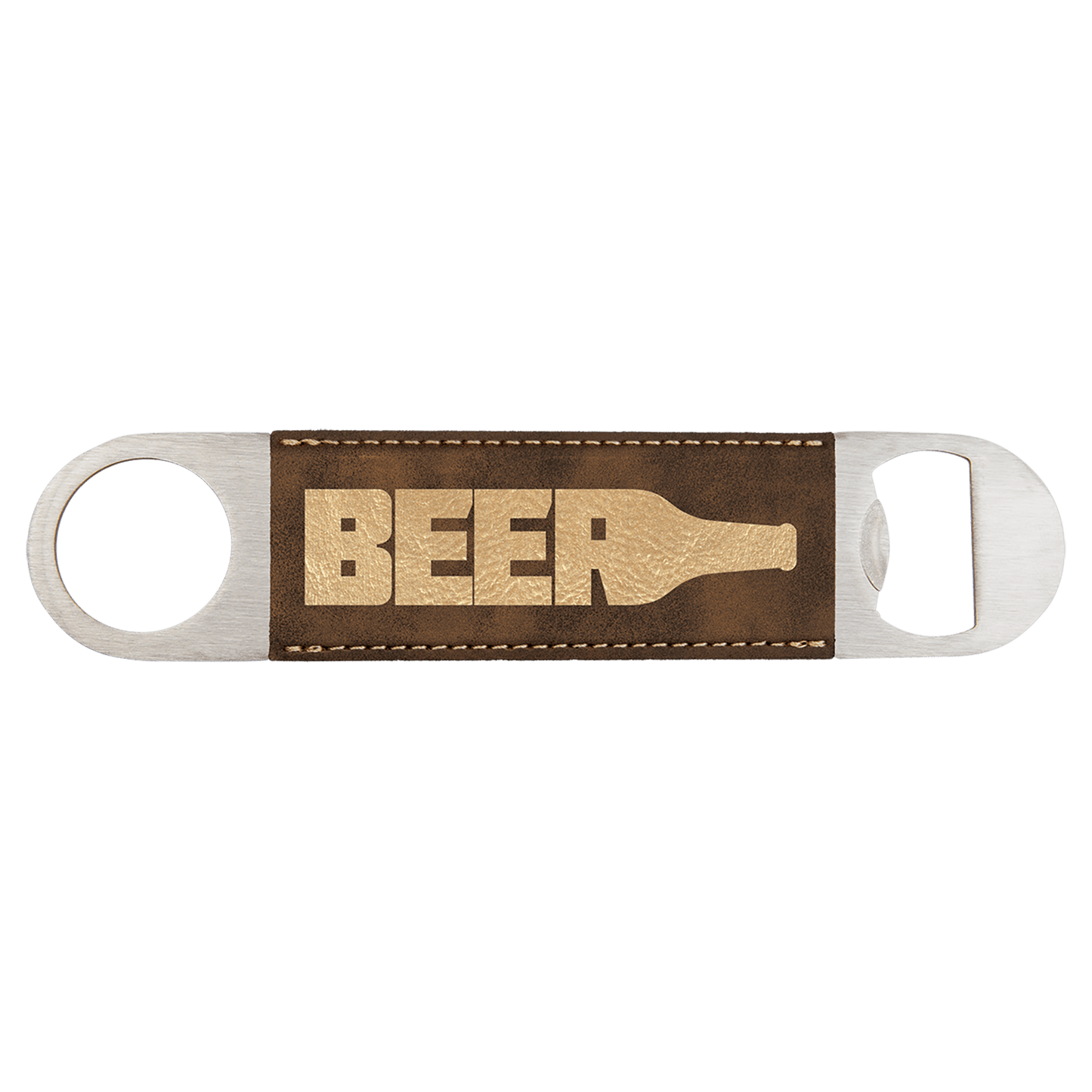 1 1/2" x 7" Rustic/Gold Laserable Leatherette Bottle Opener