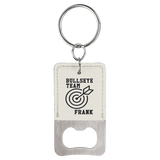 White Rectangle Laserable Leatherette Bottle Opener Keychain