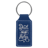 Blue/Silver 2 3/4" x 1 1/4" Laserable Leatherette Rectangle Keychain