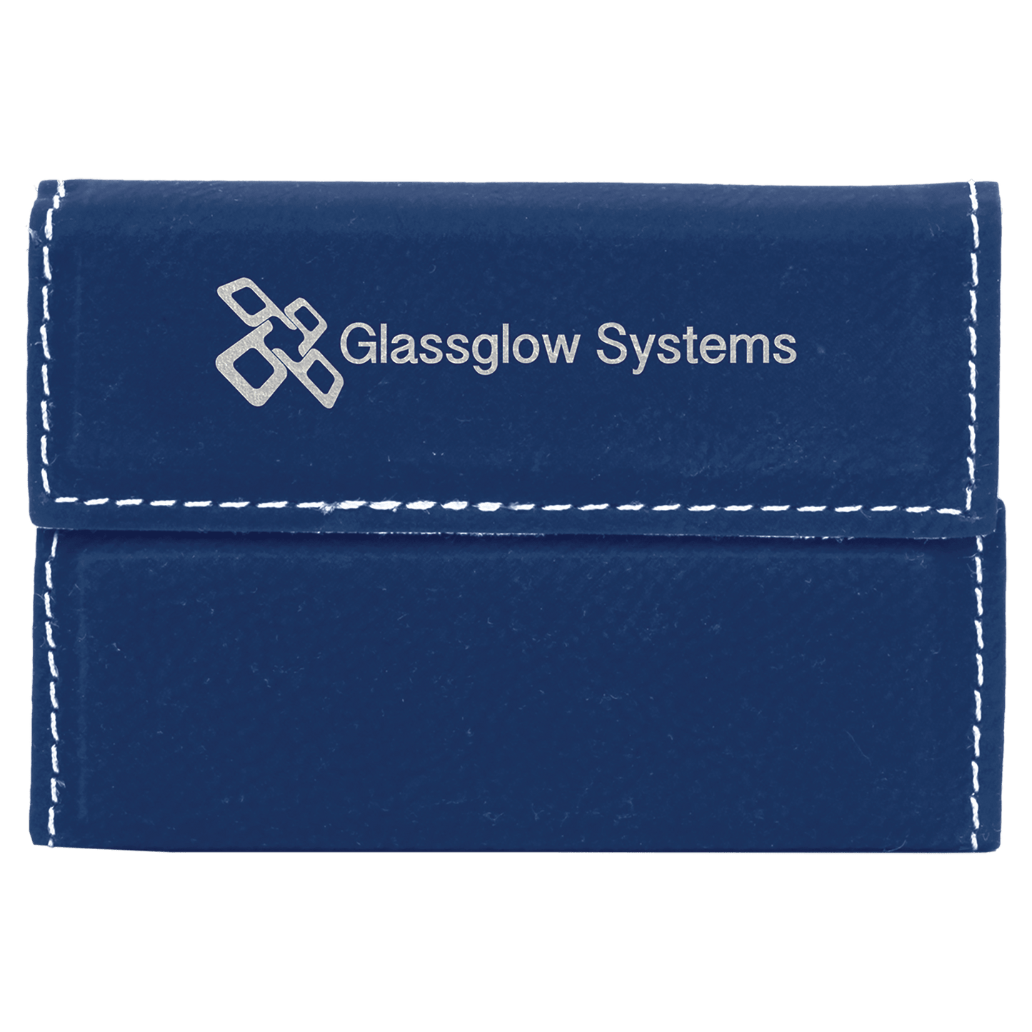 Blue/Silver 3 3/4" x 2 3/4" Laserable Leatherette Hard Business Card Holder