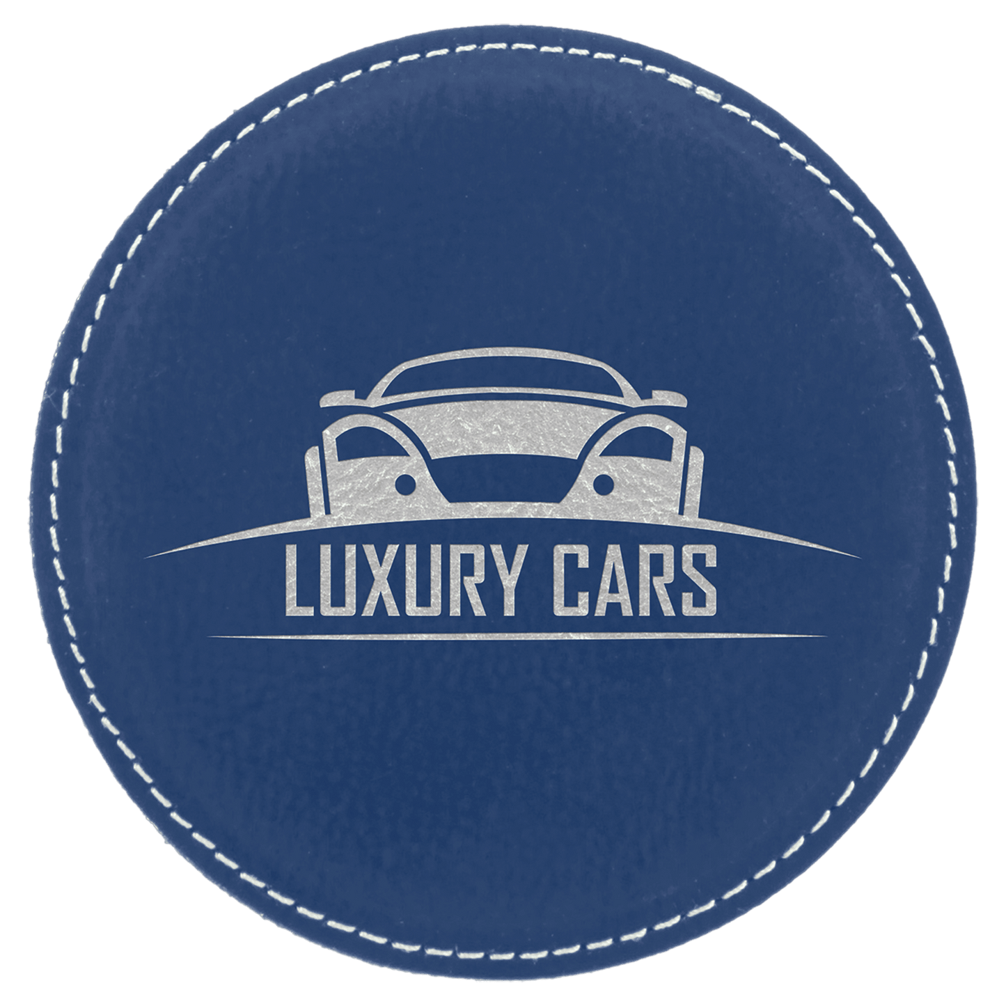 Blue/Silver 4" Round Laserable Leatherette Coaster