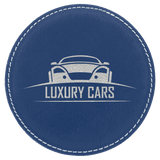Blue/Silver 4" Round Laserable Leatherette Coaster