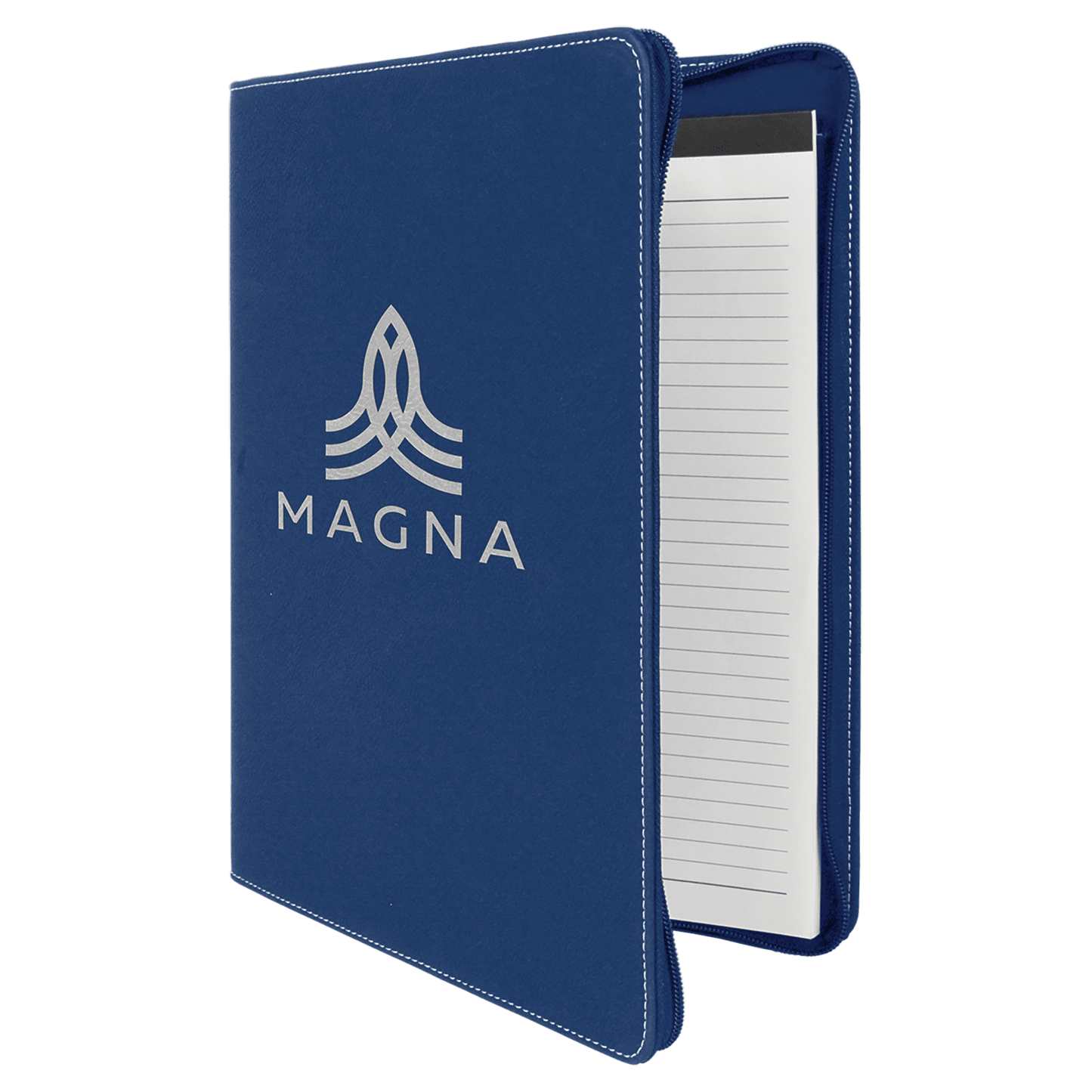 Blue/Silver 9 1/2" x 12" Light Brown w/ Zipper Laserable Leatherette Portfolio with Notepad