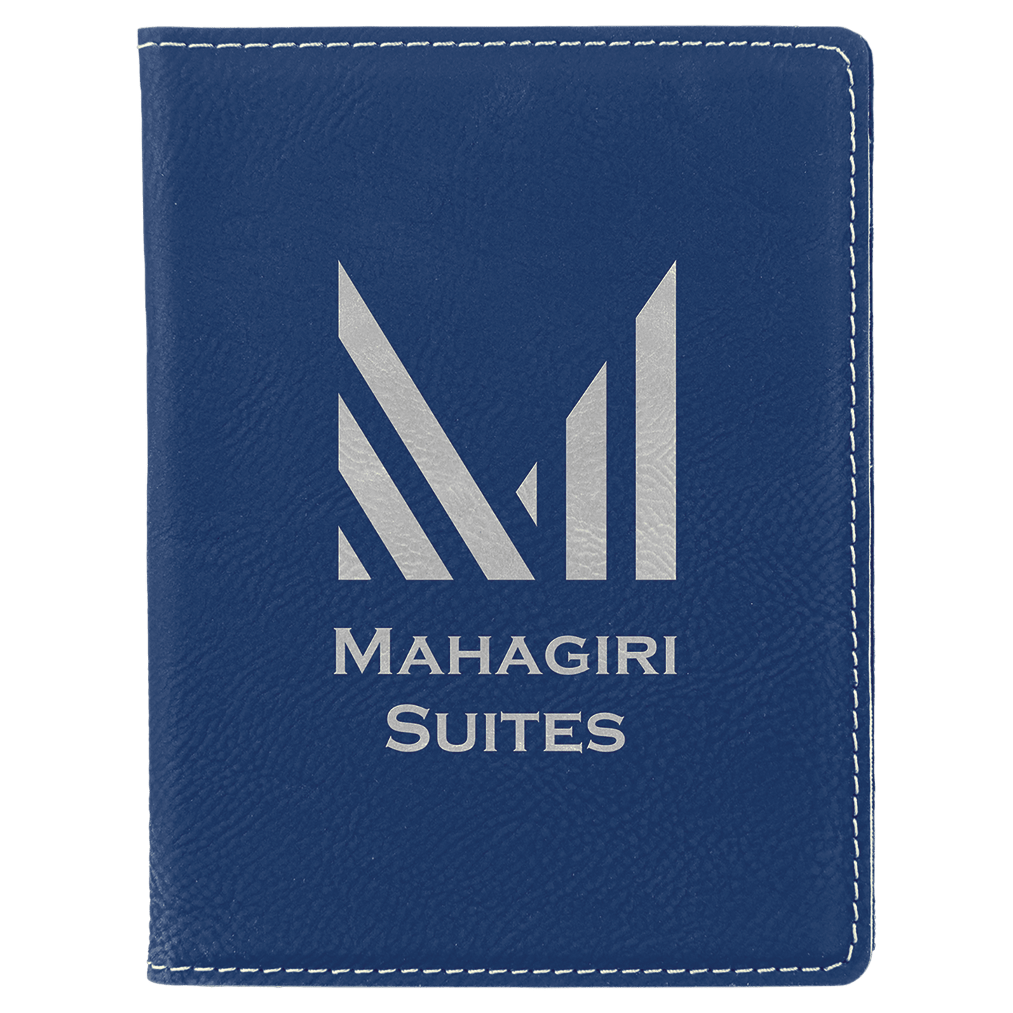 Blue/Silver 4 1/4" x 5 1/2" Laserable Leatherette Passport Holder