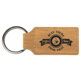 Bamboo 2 3/4" x 1 1/4" Laserable Leatherette Rectangle Keychain
