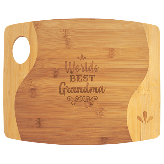 13 3/4" x 11" x 5/16" Bamboo Two Tone Cutting Board with Handle