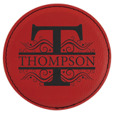 Red 4" Round Laserable Leatherette Coaster