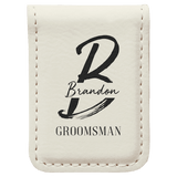 White 1 3/4" x 2 1/2" Laserable Leatherette Money Clip