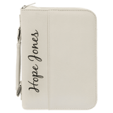 White 6 3/4" x 9 1/4" Leatherette Book/Bible Cover with Handle & Zipper