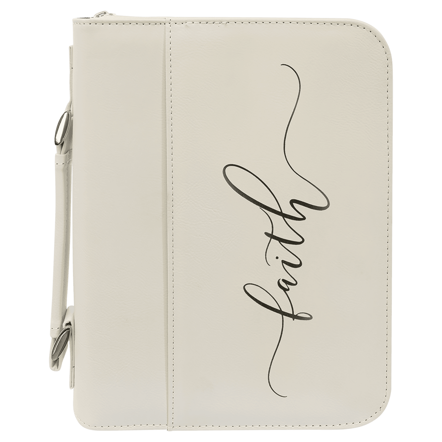 White 7 1/2" x 10 3/4" Leatherette Book/Bible Cover with Handle & Zipper