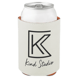 White 3 3/4" Laserable Leatherette Beverage Holder