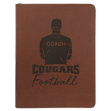 Football 9 1/2" x 12" w/ Zipper Laserable Leatherette Portfolio with Notepad