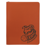 Basketball 9 1/2" x 12" w/ Zipper Laserable Leatherette Portfolio with Notepad