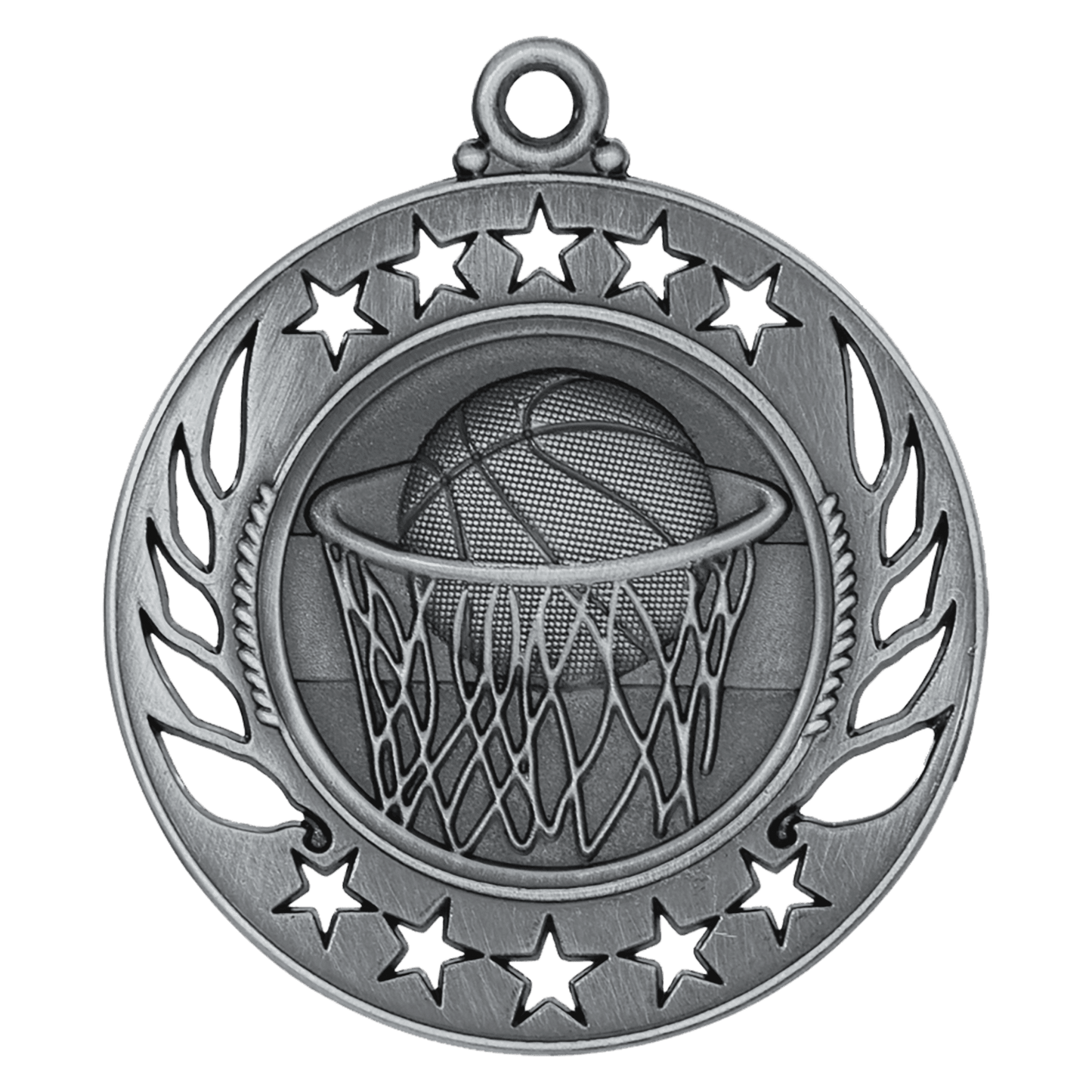 Antique Silver 2 1/4" Basketball Galaxy Medal