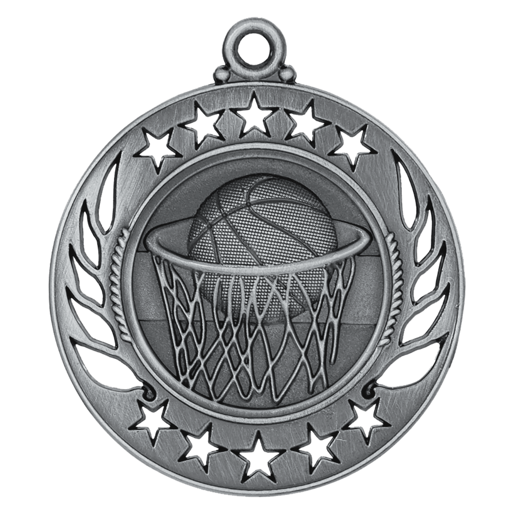 Antique Silver 2 1/4" Basketball Galaxy Medal