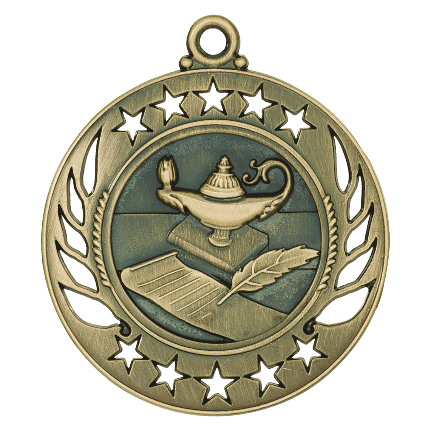 Antique Gold 2 1/4" Lamp of Knowledge Galaxy Medal