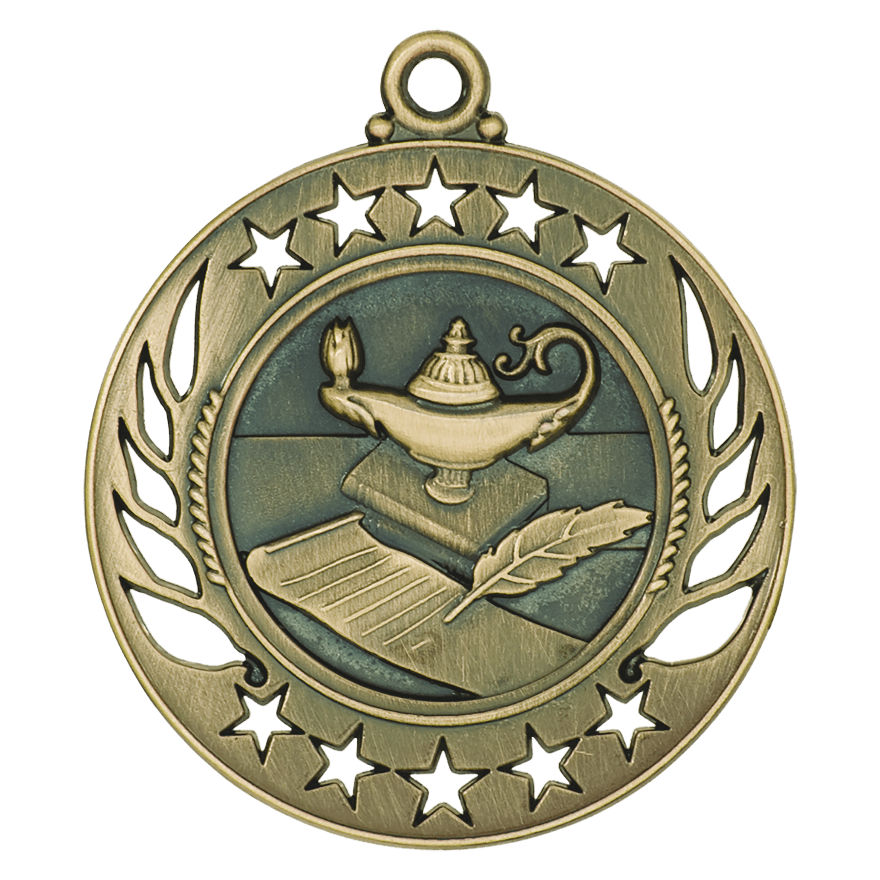 Antique Gold 2 1/4" Lamp of Knowledge Galaxy Medal