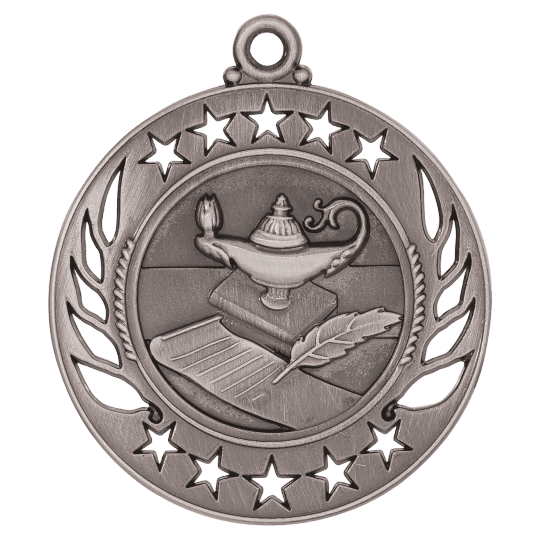 Antique Silver 2 1/4" Lamp of Knowledge Galaxy Medal