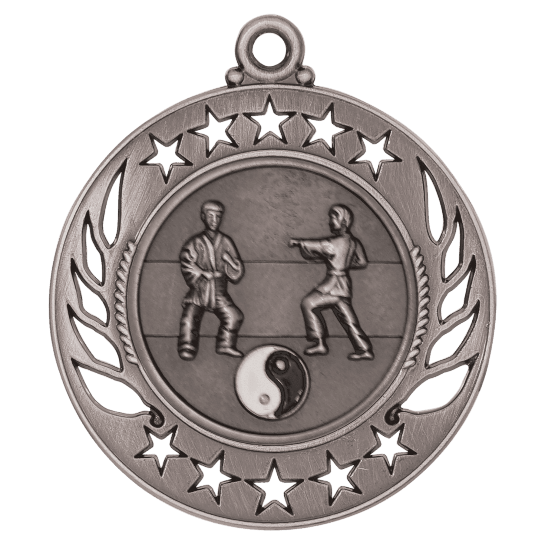 Antique Silver 2 1/4" Martial Arts Galaxy Medal