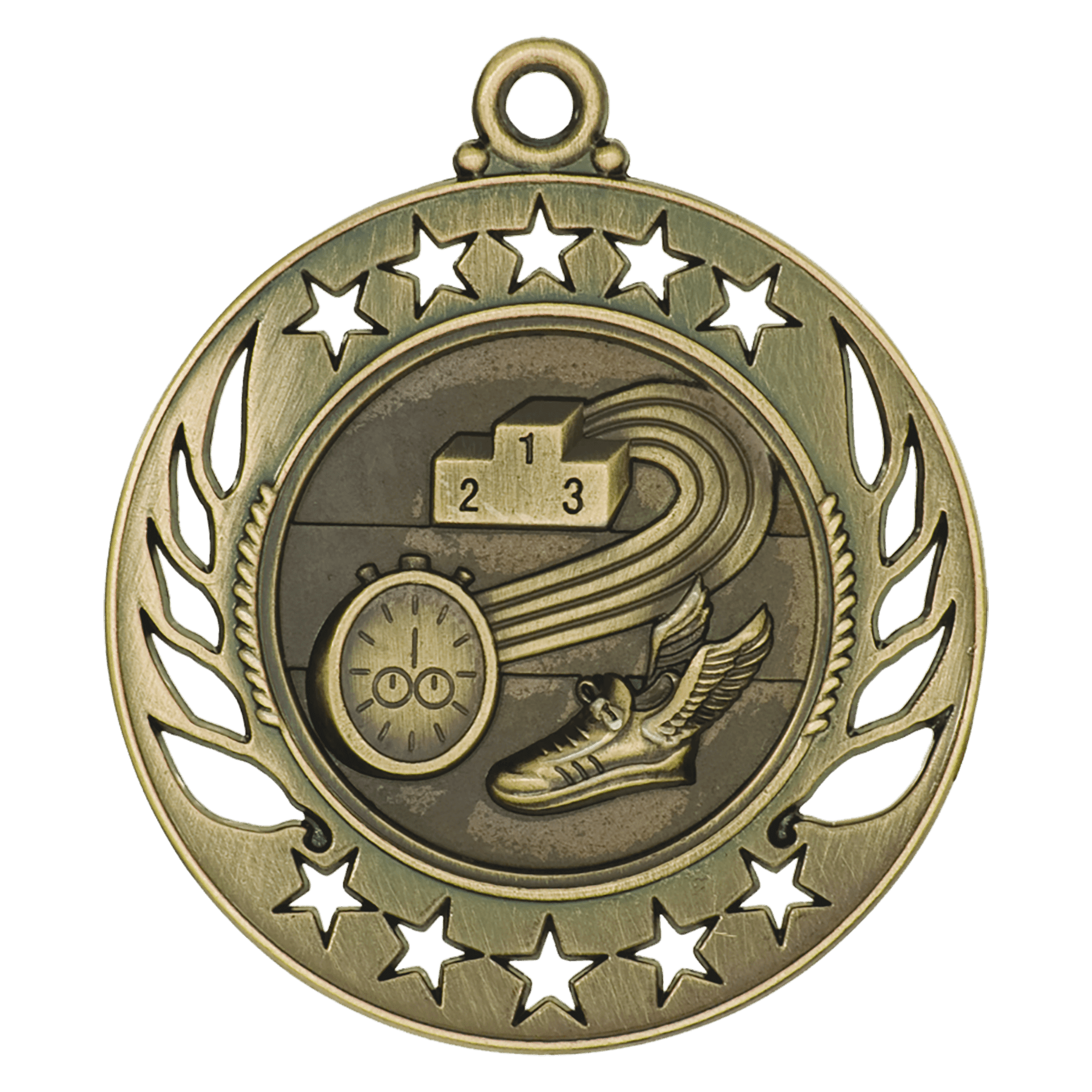 Antique Gold 2 1/4" Track Galaxy Medal