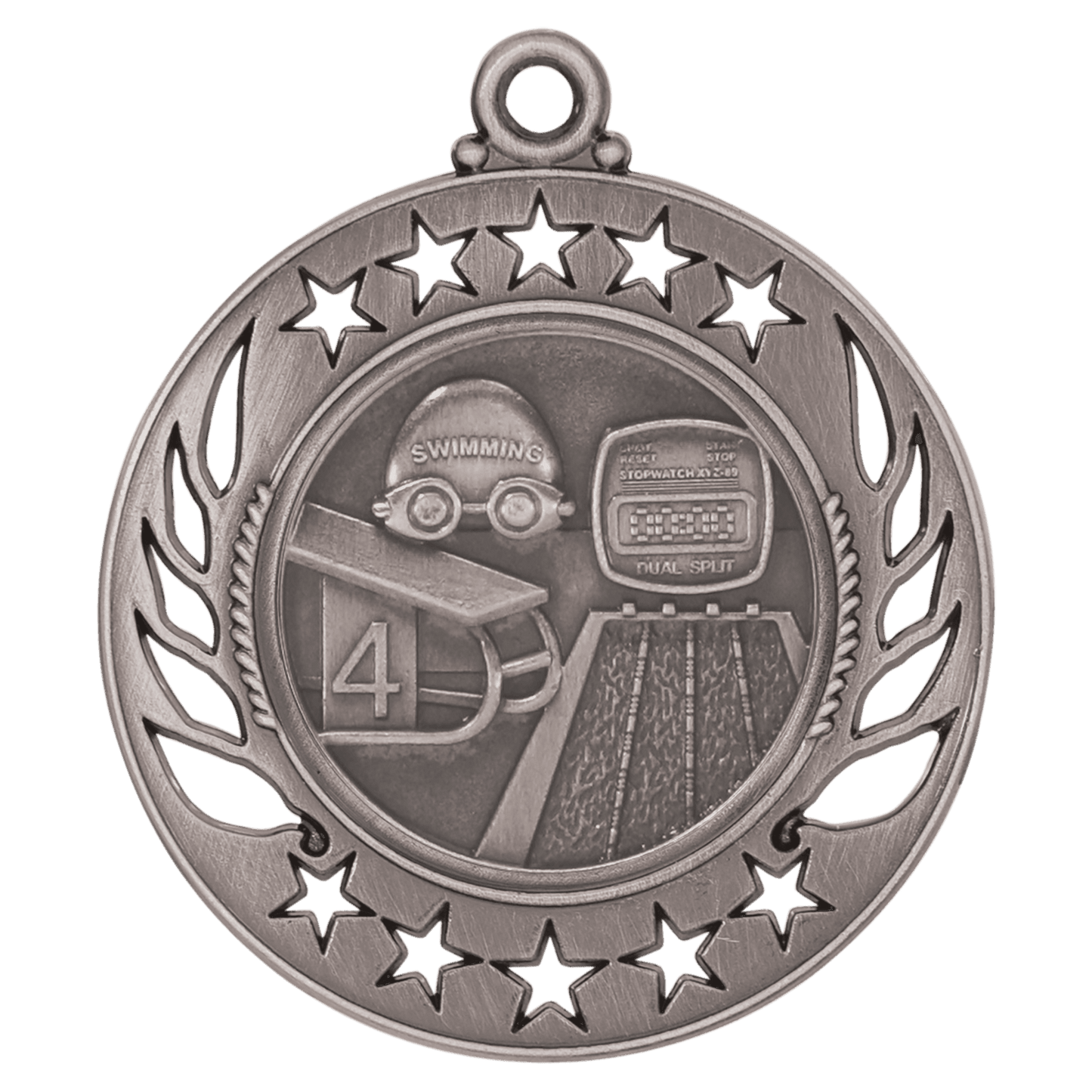 Antique Silver 2 1/4" Swimming Galaxy Medal