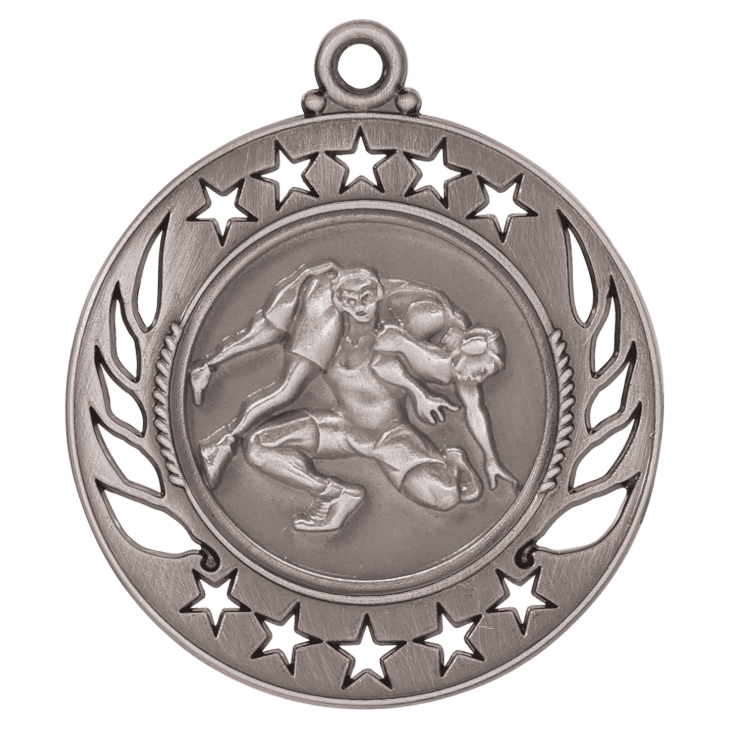 Antique Silver 2 1/4" Wrestling Galaxy Medal