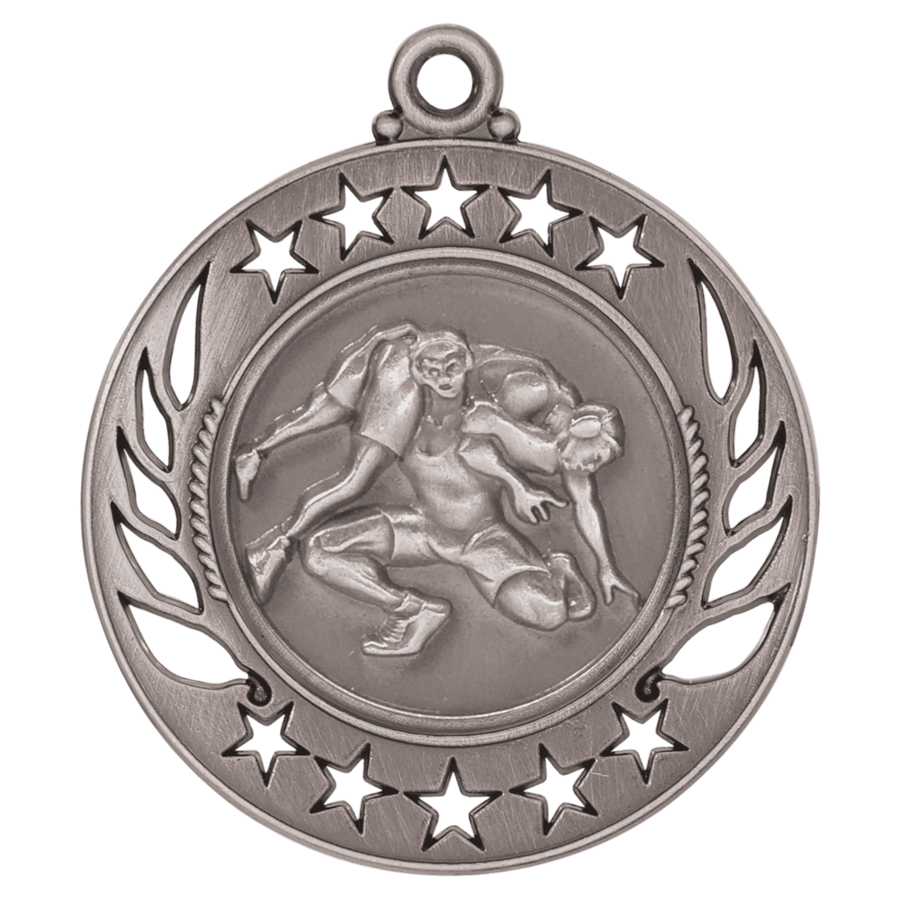 Antique Silver 2 1/4" Wrestling Galaxy Medal