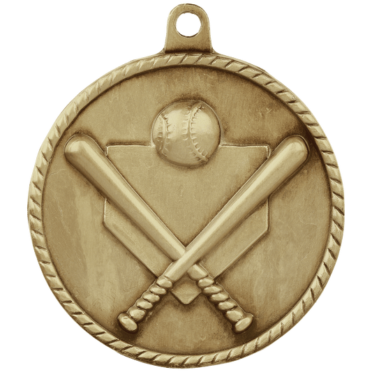 Antique Gold 2" Baseball/Softball High Relief Medal