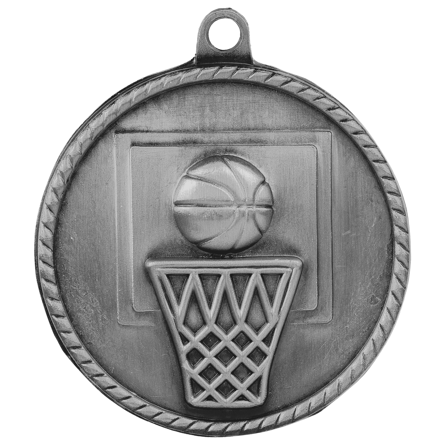Antique Silver 2" Basketball High Relief Medal