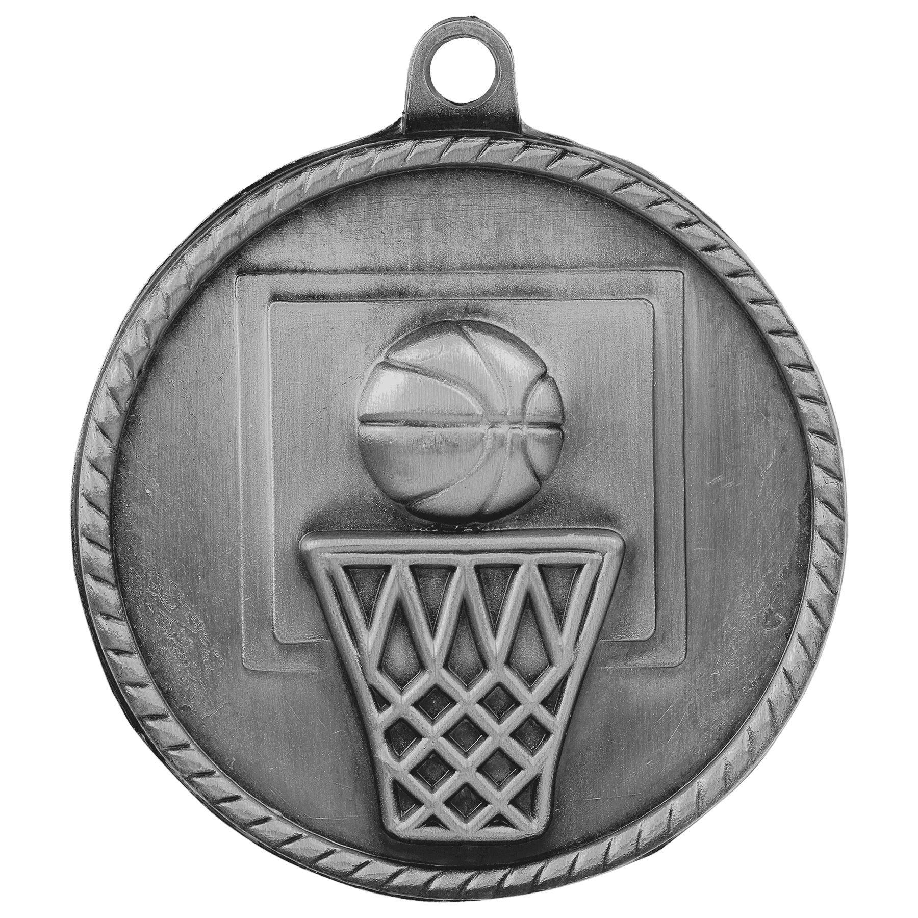 Antique Silver 2" Basketball High Relief Medal