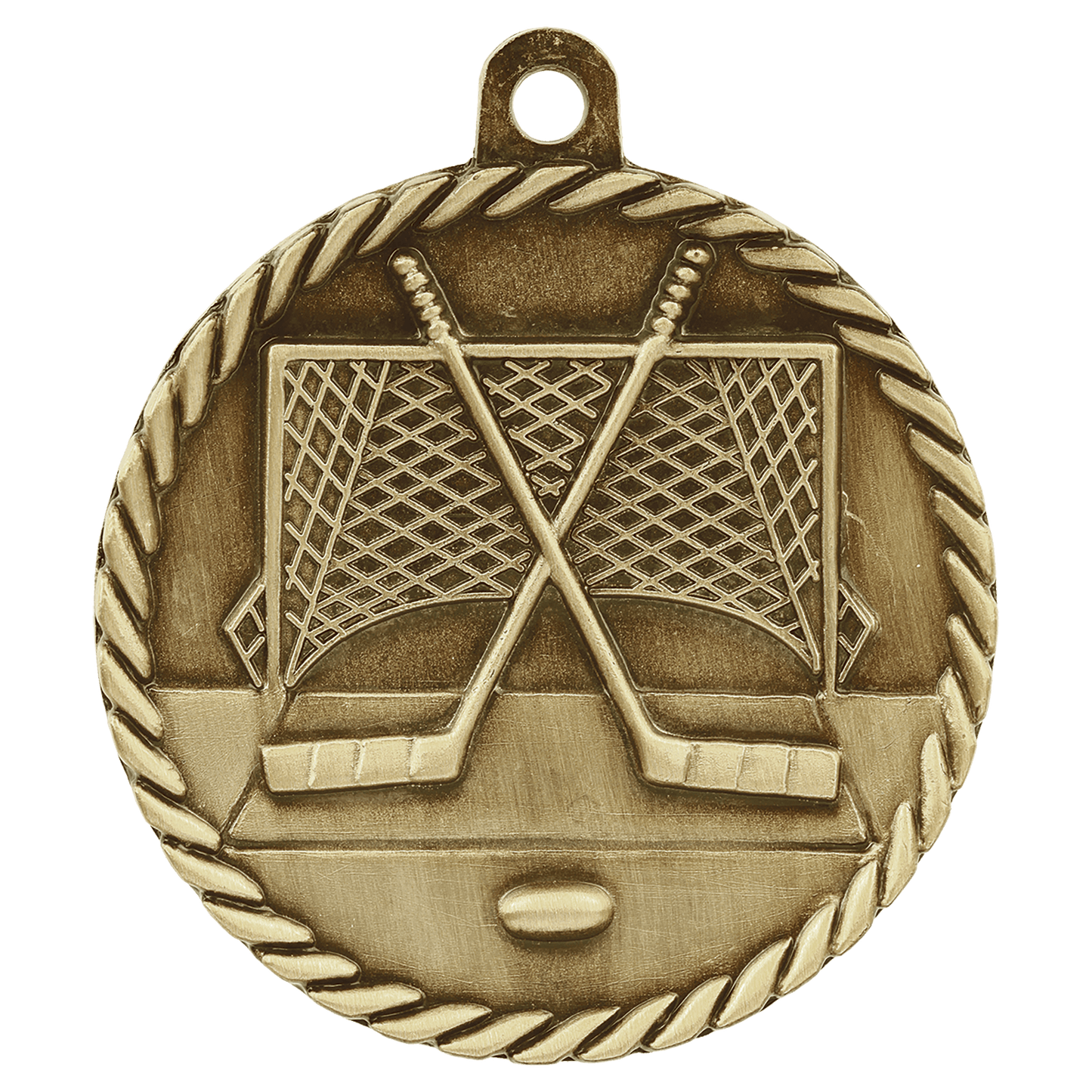 Antique Gold 2" Hockey High Relief Medal