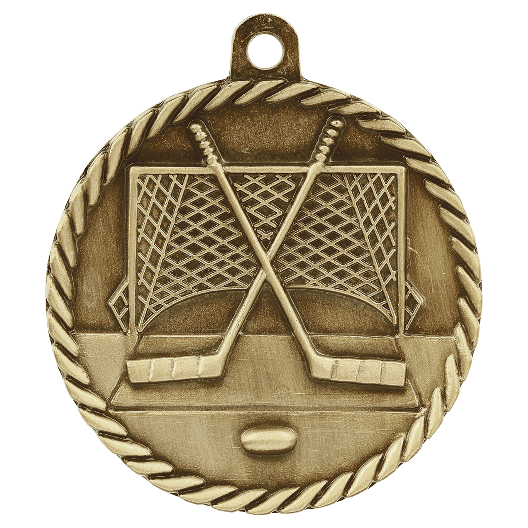 Antique Gold 2" Hockey High Relief Medal