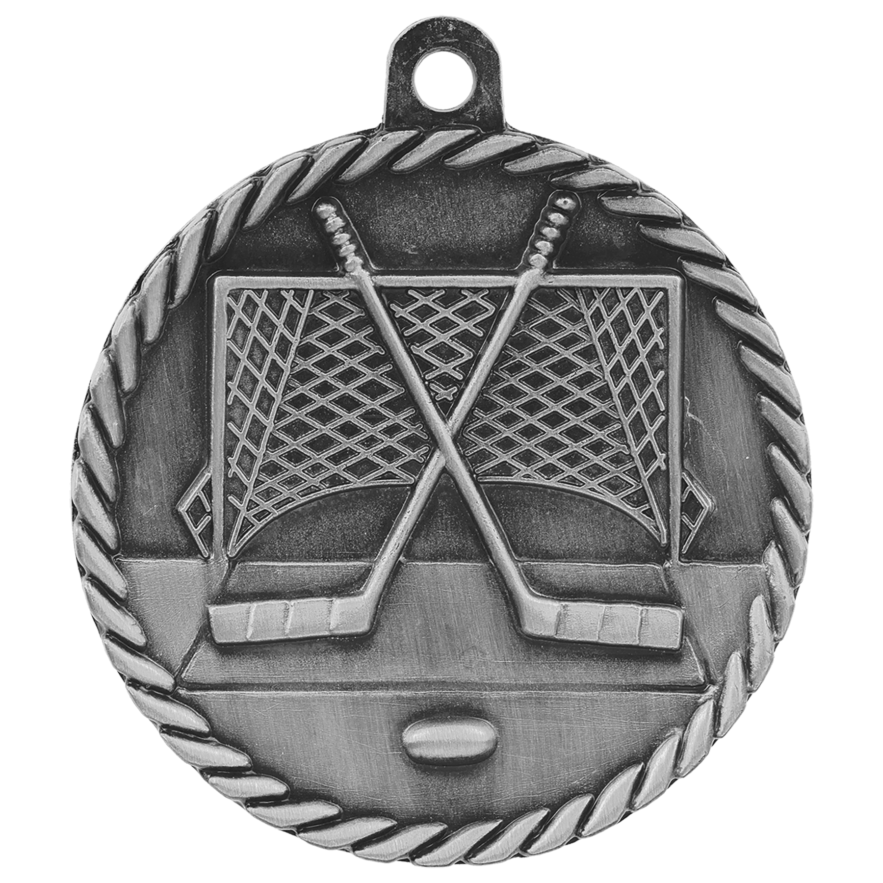 Antique Silver 2" Hockey High Relief Medal