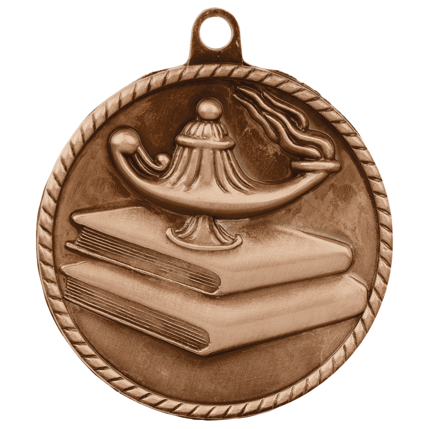 Antique Bronze 2" Lamp of Knowledge High Relief Medal