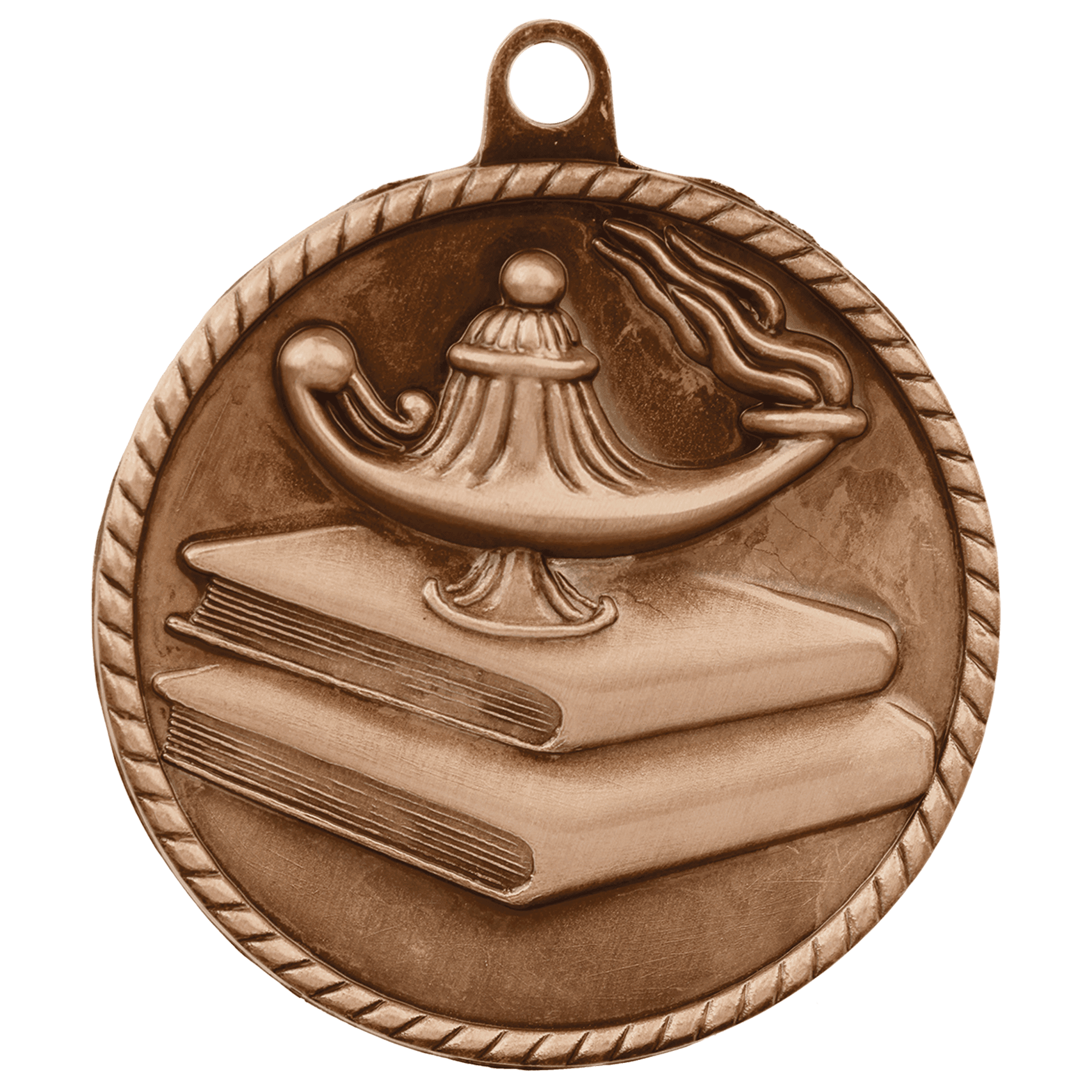 Antique Bronze 2" Lamp of Knowledge High Relief Medal